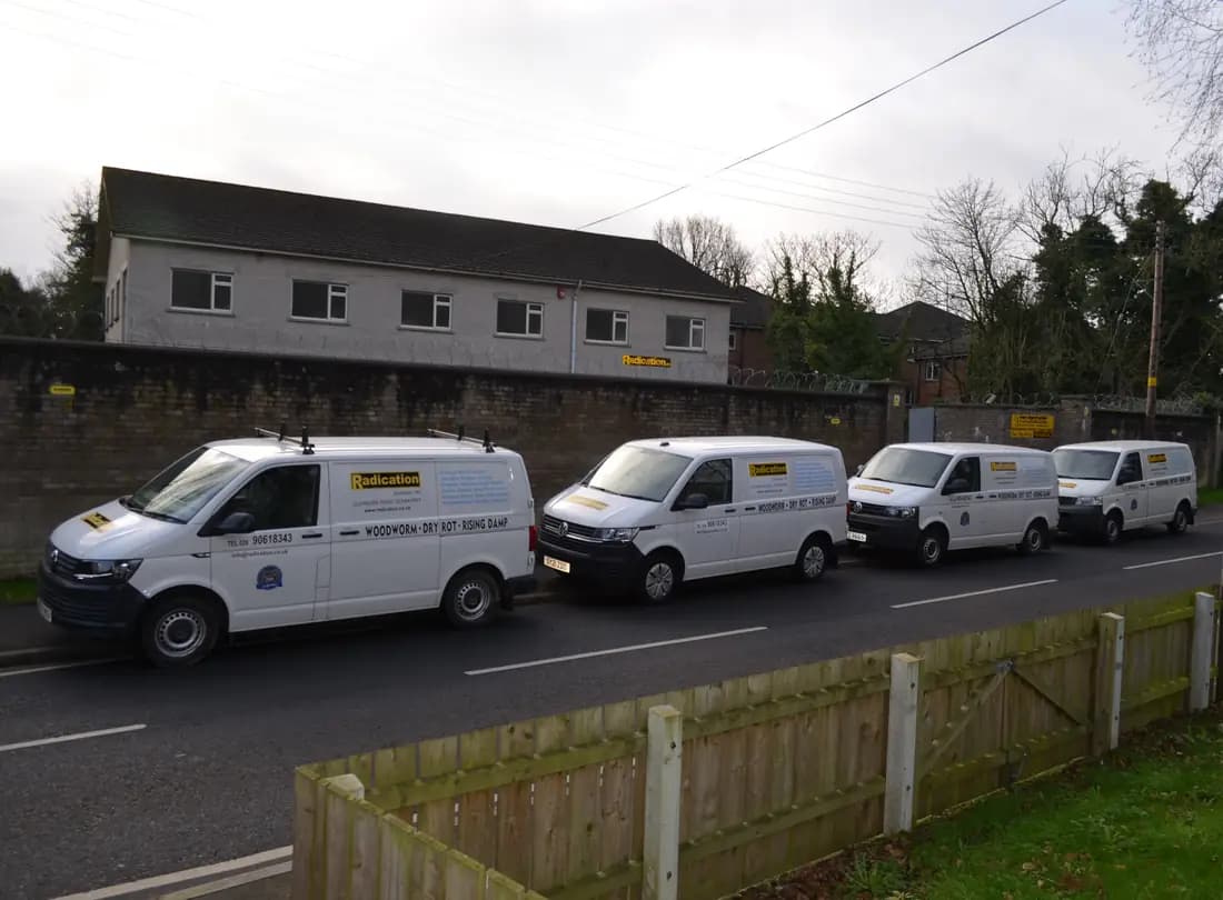 The Radication Ltd van fleet outside the company premises on Glenburn Road, Dunmurry